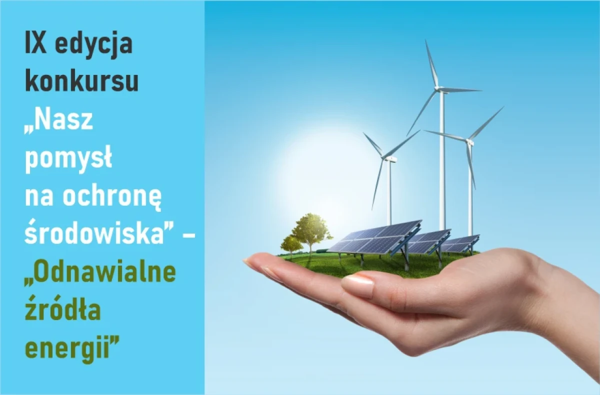 Tytuł konkursu. Obok symbole OZE.